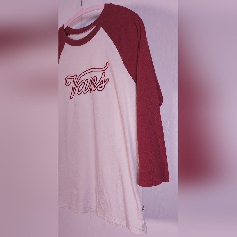 Vans Baseball Style Raglan Sleeve Tee Size Medium Outline Script T-shirt Retro - Picture 3 of 13